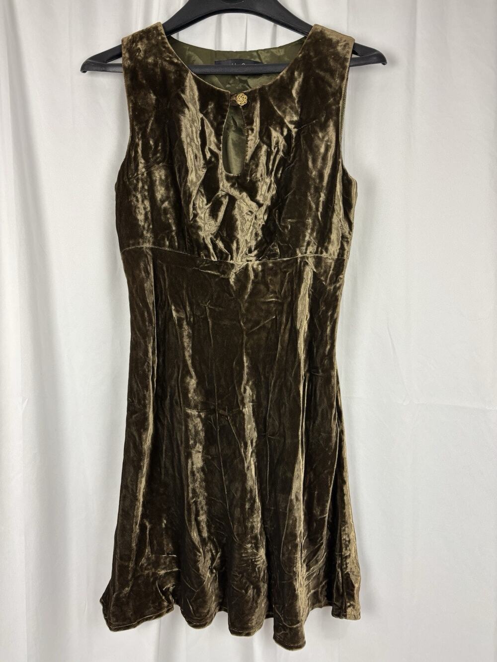 Dusk Green Velvet Vintage Inspired Fit & Flare Dress 90’s Glam Grunge Size 6